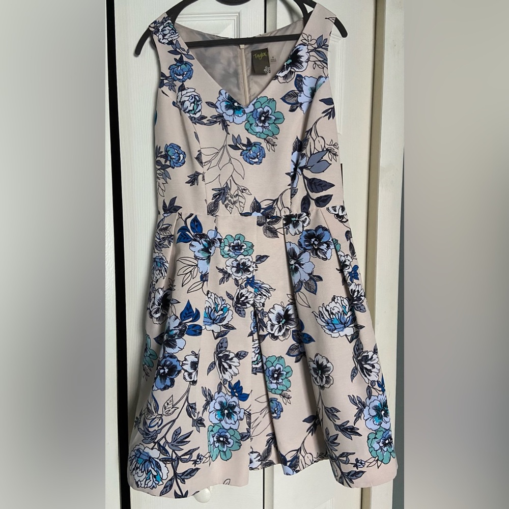 Taylor Fit and Flare Taupe Floral Dress (Size 8)